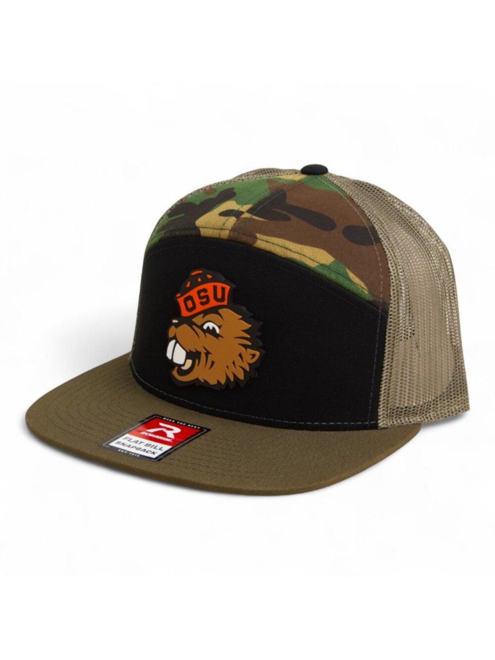 Oregon State Beavers Benny 3D Flat Bill Trucker Hat- Black/ Loden/ Camo